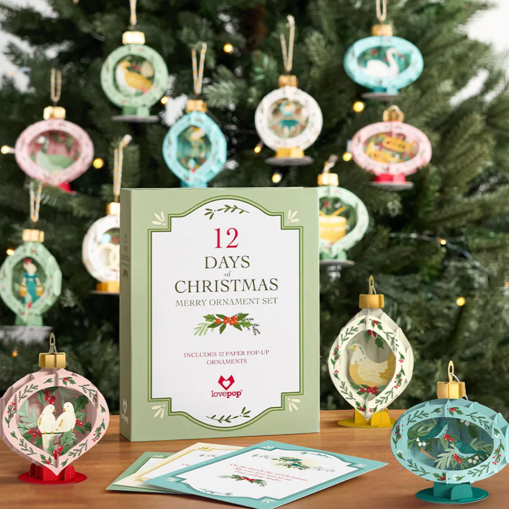 Lovepop Advent Calendars|Decor|12 Days of Christmas Merry Ornament Set