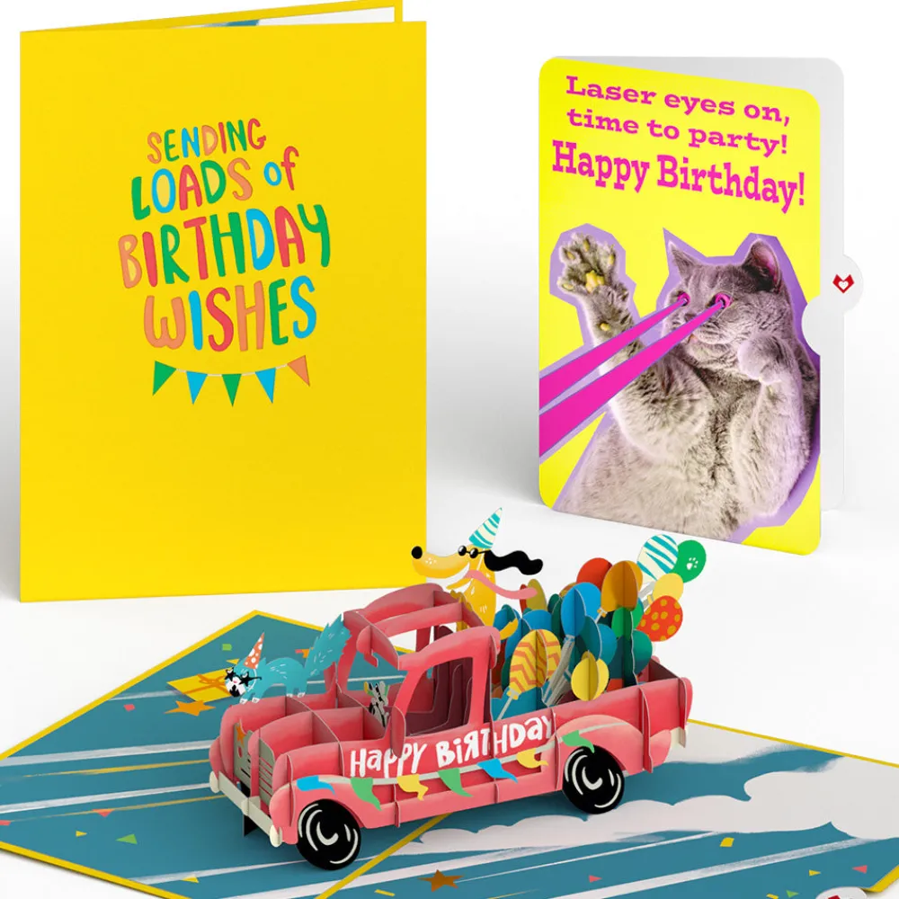 Lovepop Birthday|Birthday Truck with Cat Laser Eyes Pop-Up Card and Sentiment Set