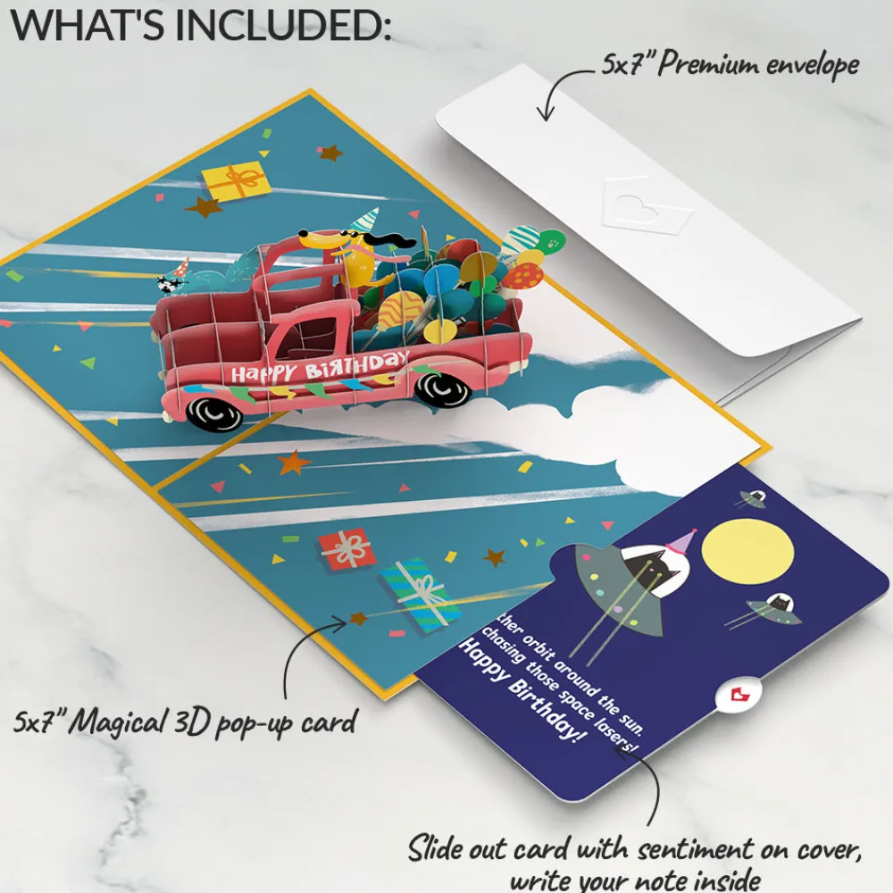 Lovepop Birthday|Birthday Truck with Space Laser Cats Pop-Up Card and Sentiment Set