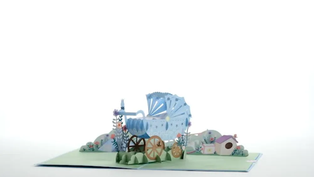 Lovepop Baby|Kids|Blue Baby Carriage Pop-Up Card