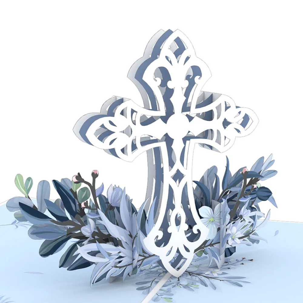 Lovepop Greeting Cards|Just Because|Blue Floral Cross Pop-Up Card