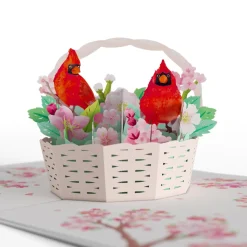 Lovepop Greeting Cards|Just Because|Cherry Blossom Basket with Cardinals Pop-Up Card