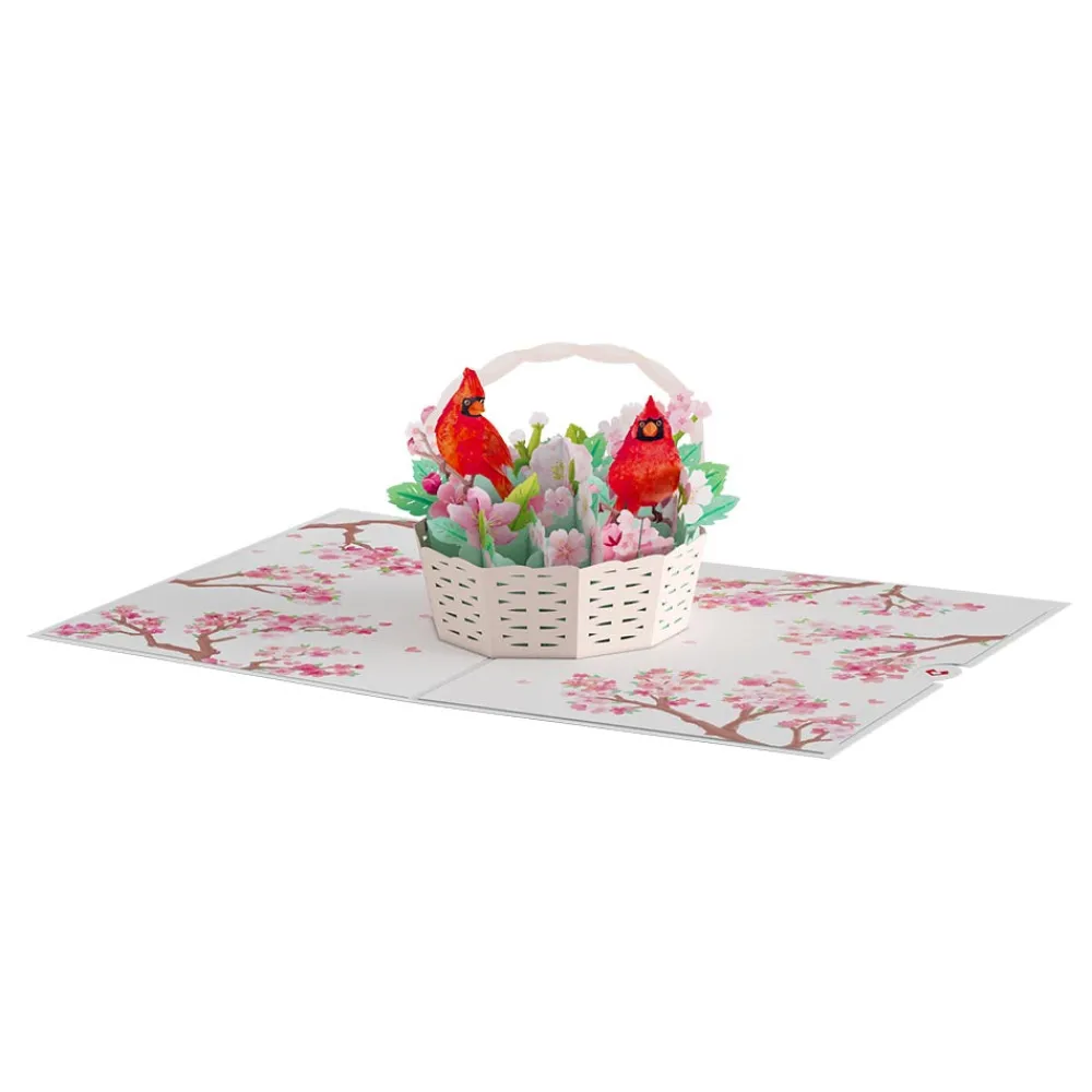 Lovepop Greeting Cards|Just Because|Cherry Blossom Basket with Cardinals Pop-Up Card