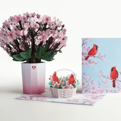 Lovepop Pop-Up Bouquets|Card & Gift Bundles|Cherry Blossom with Cardinals Pop-Up Card & Bouquet Bundle