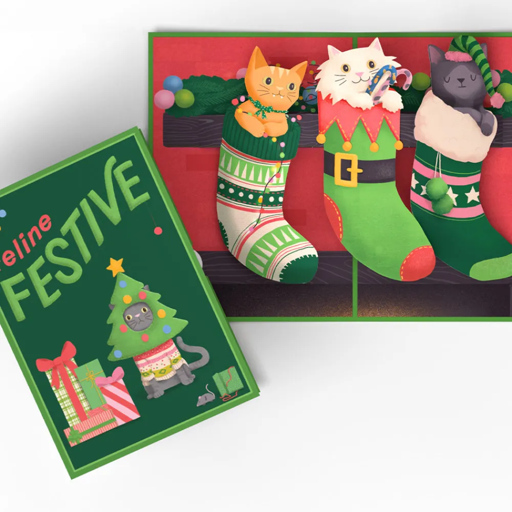 Lovepop Greeting Cards|Christmas 12/25|Christmas Cat Stockings Pop-Up Card