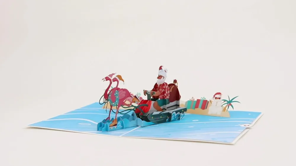 Lovepop Greeting Cards|Christmas 12/25|Flamingo Sleigh Ride Pop-Up Card