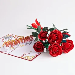 Lovepop Pop-Up Bouquets|Card & Gift Bundles|Handcrafted Paper Flowers: Red Roses (6 Stems) with Happy Valentine's Day Pop-Up Card