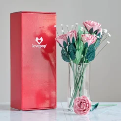 Lovepop Pop-Up Bouquets|Card & Gift Bundles|Handcrafted Paper Flowers: Pink Roses (6 Stems) with Monarch Butterfly Pop-Up Card