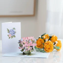 Lovepop Pop-Up Bouquets|Card & Gift Bundles|Handcrafted Paper Flowers: Yellow Roses (6 Stems) with Happy Mother's Day Pop-Up Card