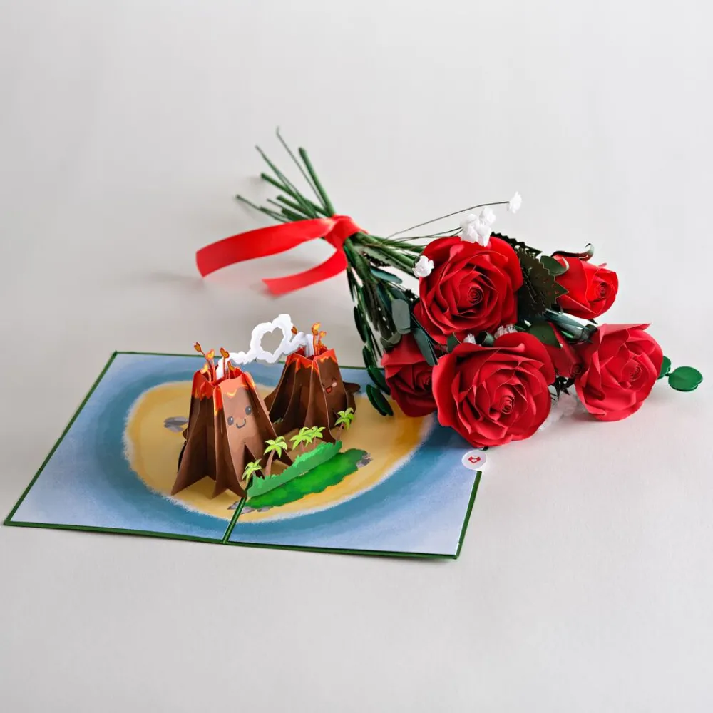Lovepop Valentine'S Day 2/14|Handcrafted Paper Flowers: Roses (6 Stems) with I Lava You Pop-Up Card