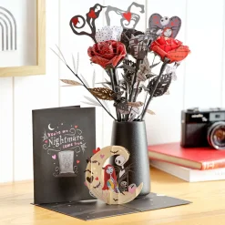 Lovepop Pop-Up Bouquets|Handcrafted Paper Flowers|Handcrafted Paper Flowers: Disney Tim Burton's The Nightmare Before Christmas Eternally Yours Roses (6-Stem) with My Nightmare Come True Pop-Up Card