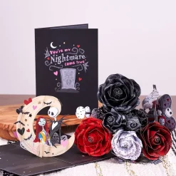 Lovepop Pop-Up Bouquets|Handcrafted Paper Flowers|Handcrafted Paper Flowers: Disney Tim Burton's The Nightmare Before Christmas Eternally Yours Roses (6-Stem) with My Nightmare Come True Pop-Up Card