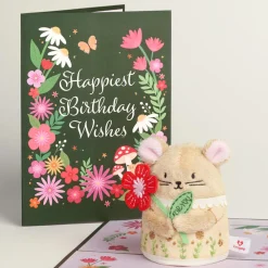 Lovepop Plushpop|Birthday|Happiest Birthday Wishes' Floral Field Mouse Plushpop Card