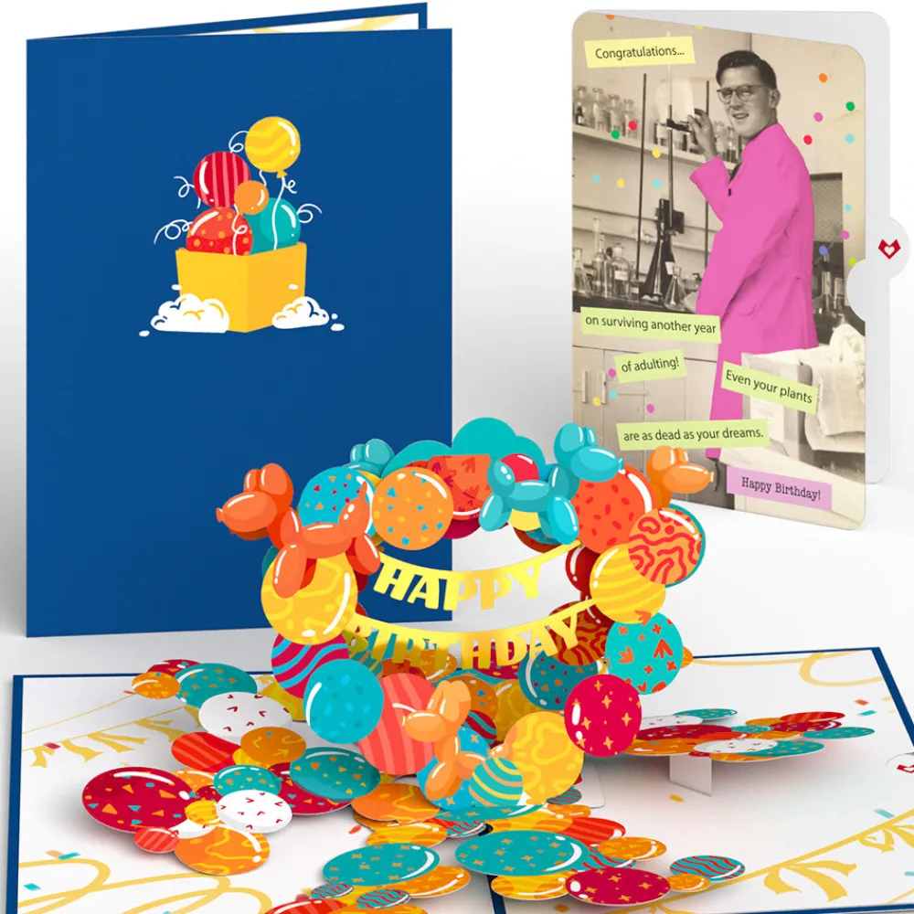 Lovepop Birthday|Happy Birthday Banner and Balloons Pop-Up Card and Survive Another Year of Adulting Sentiment Set