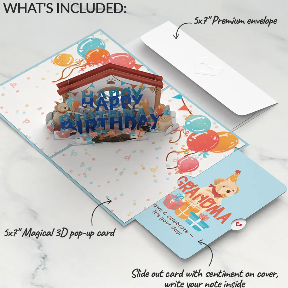 Lovepop Birthday|Happy Birthday Dogs Pop-Up Card and Sentiment Set for Grandma