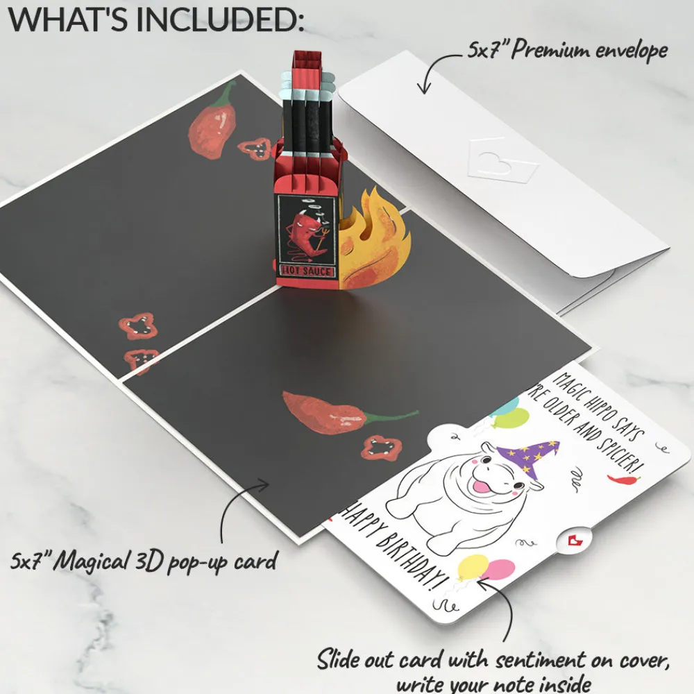 Lovepop Birthday|Happy Birthday Hot Stuff with Magic Hippo Pop-Up Card and Sentiment Set