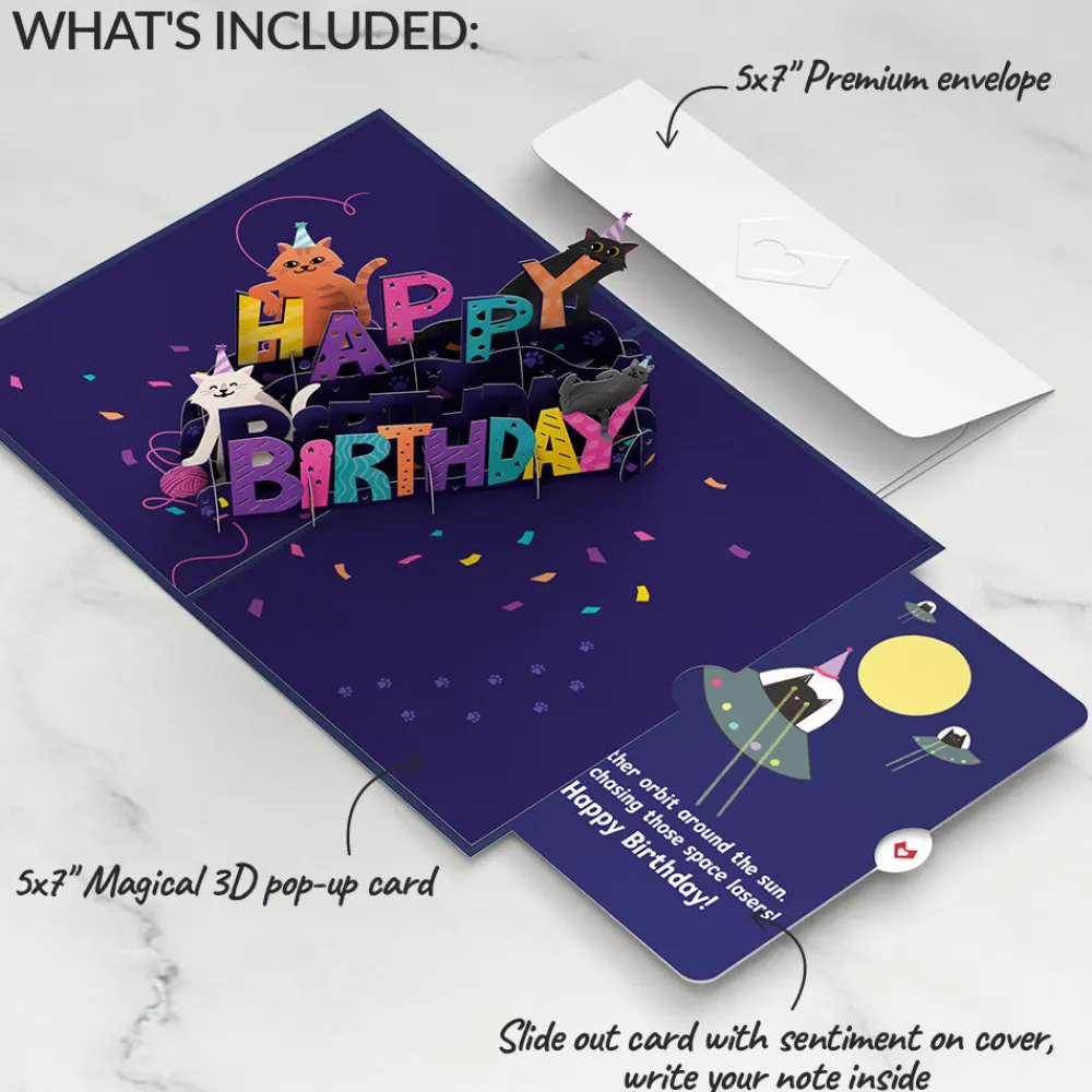 Lovepop Birthday|Happy Birthday with Space Laser Cats Pop-Up Card and Sentiment Set