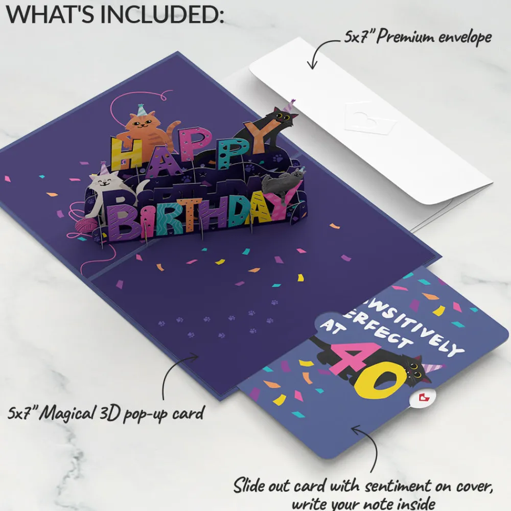 Lovepop Birthday|Happy 40th Birthday Cats Pop-Up Card and Sentiment Set