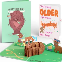 Lovepop Birthday|Highland Cow Birthday Pop-Up Card and Not Older Just More Legendary Sentiment Set