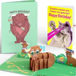 Lovepop Birthday|Highland Cow with Cat Laser Eyes Birthday Pop-Up Card and Sentiment Set