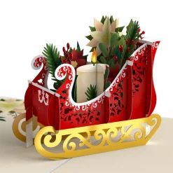 Lovepop Greeting Cards|Christmas 12/25|Holiday Poinsettia Sleigh Pop-Up Card