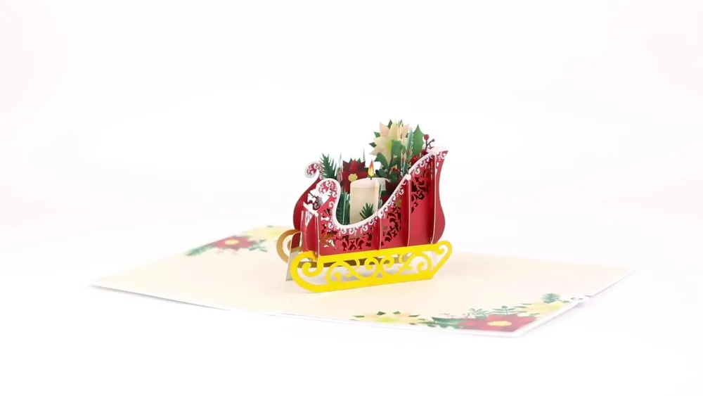 Lovepop Greeting Cards|Christmas 12/25|Holiday Poinsettia Sleigh Pop-Up Card