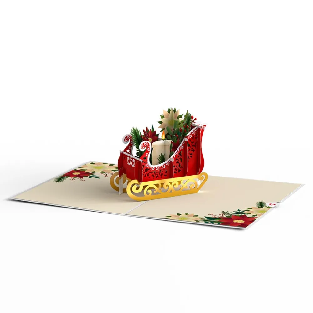 Lovepop Greeting Cards|Christmas 12/25|Holiday Poinsettia Sleigh Pop-Up Card