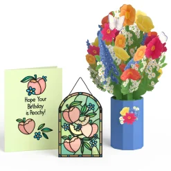 Lovepop Pop-Up Bouquets|Card & Gift Bundles|Hope Your Birthday is Peachy Suncatcher Card & Pop-Up Bouquet Bundle