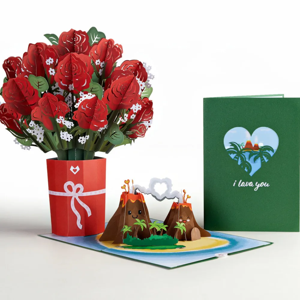 Lovepop Pop-Up Bouquets|Card & Gift Bundles|I Lava You Pop-Up Card & Red Rose Bouquet Bundle