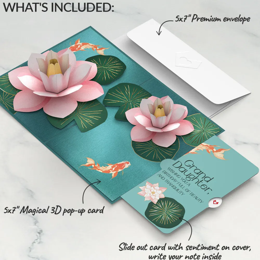 Lovepop Birthday|Koi Fish and Lotus Birthday Pop-Up Card and Sentiment Set for Granddaughter