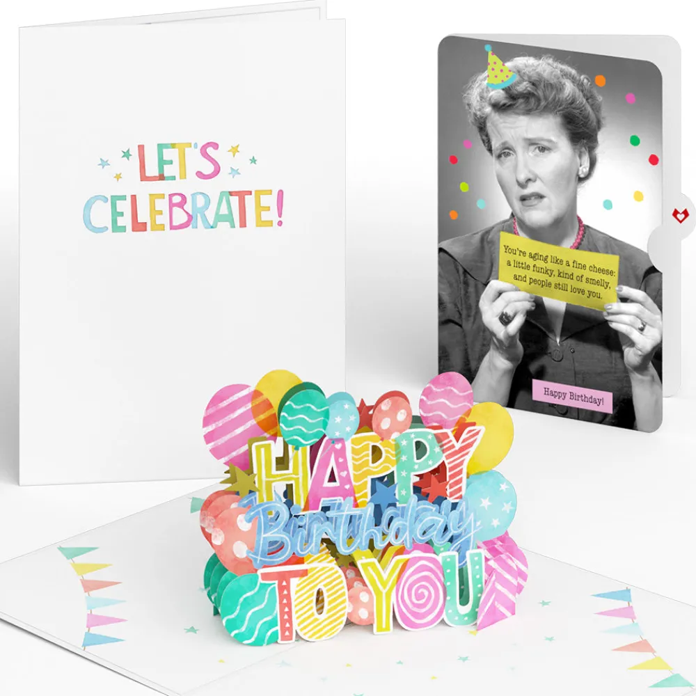 Lovepop Birthday|Let's Celebrate Birthday Pop-Up Card and Aging Like a Fine Cheese Sentiment Set for Any Woman
