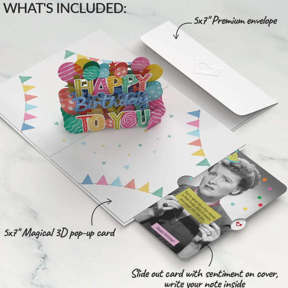 Lovepop Birthday|Let's Celebrate Birthday Pop-Up Card and Aging Like a Fine Cheese Sentiment Set for Any Woman