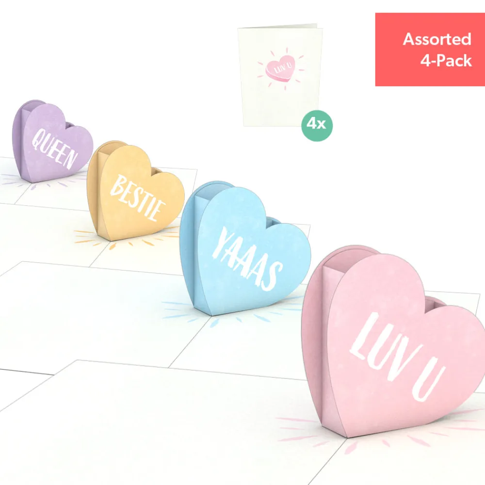 Lovepop Notecards|Valentine'S Day 2/14|Love Hearts Notecards (Assorted 4-Pack)