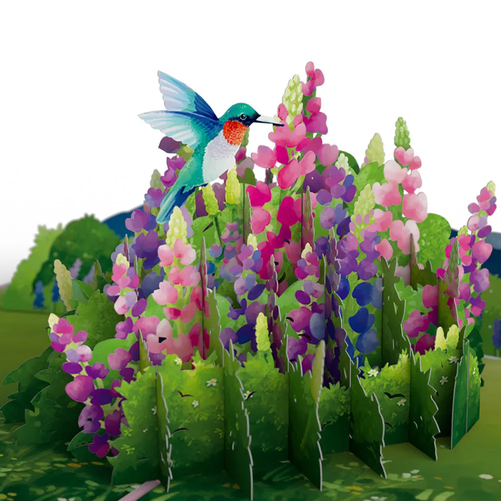 Lovepop Greeting Cards|Get Well|Lupine Hummingbird Pop-Up Card