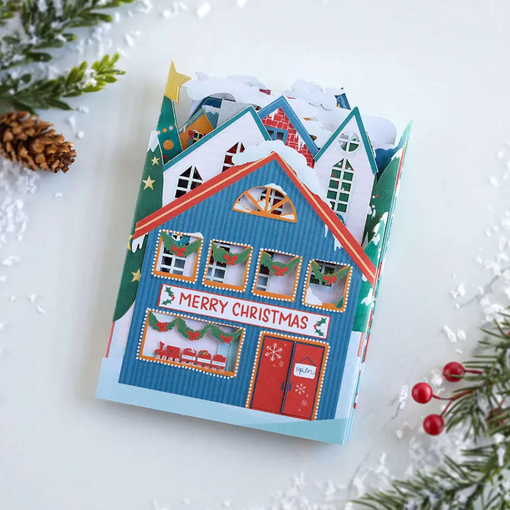 Lovepop Christmas 12/25|Merry Christmas Village Loooooong Card™ (Expands to 2 feet)