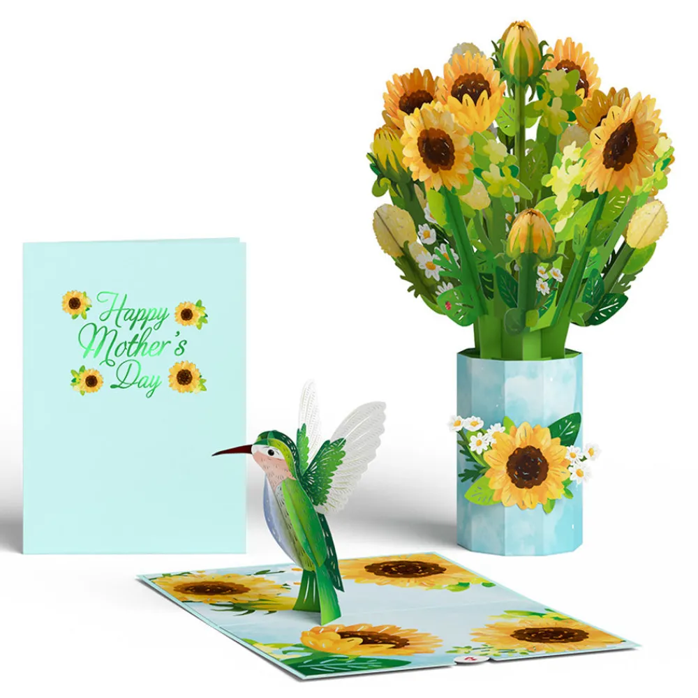 Lovepop Pop-Up Bouquets|Card & Gift Bundles|Mother's Day Sunflower Hummingbird Pop-Up Card & Bouquet Bundle