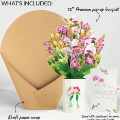 Lovepop Pop-Up Bouquets|Birthday|Orchid Birthday Bouquet and Sentiment Set for Mother