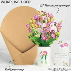 Lovepop Pop-Up Bouquets|Orchid Birthday Bouquet and Sentiment Set for Sister