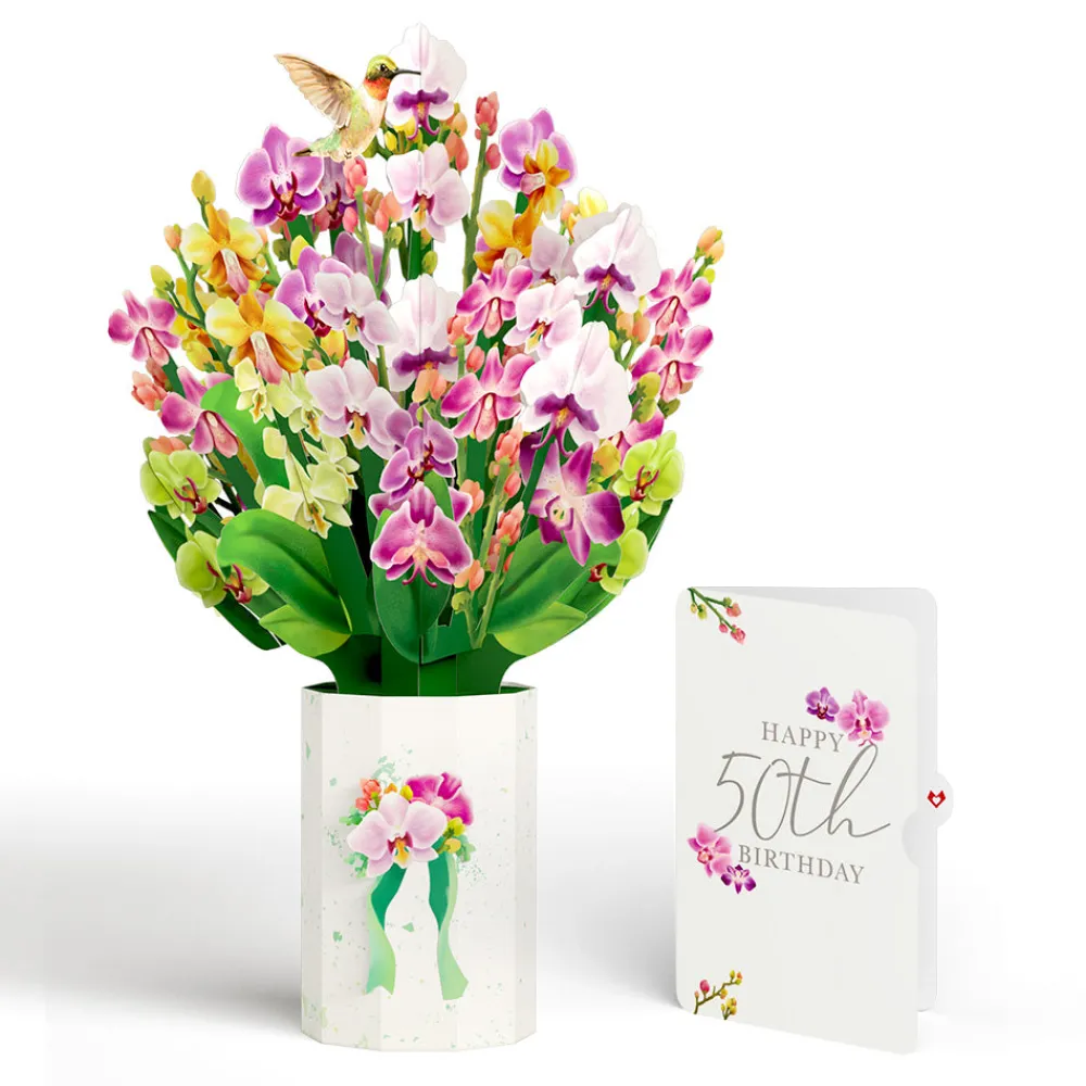 Lovepop Pop-Up Bouquets|Orchid 50th Birthday Bouquet and Sentiment Set