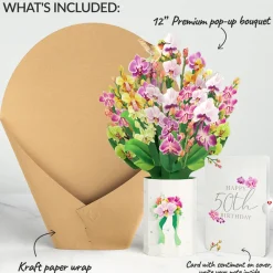 Lovepop Pop-Up Bouquets|Orchid 50th Birthday Bouquet and Sentiment Set