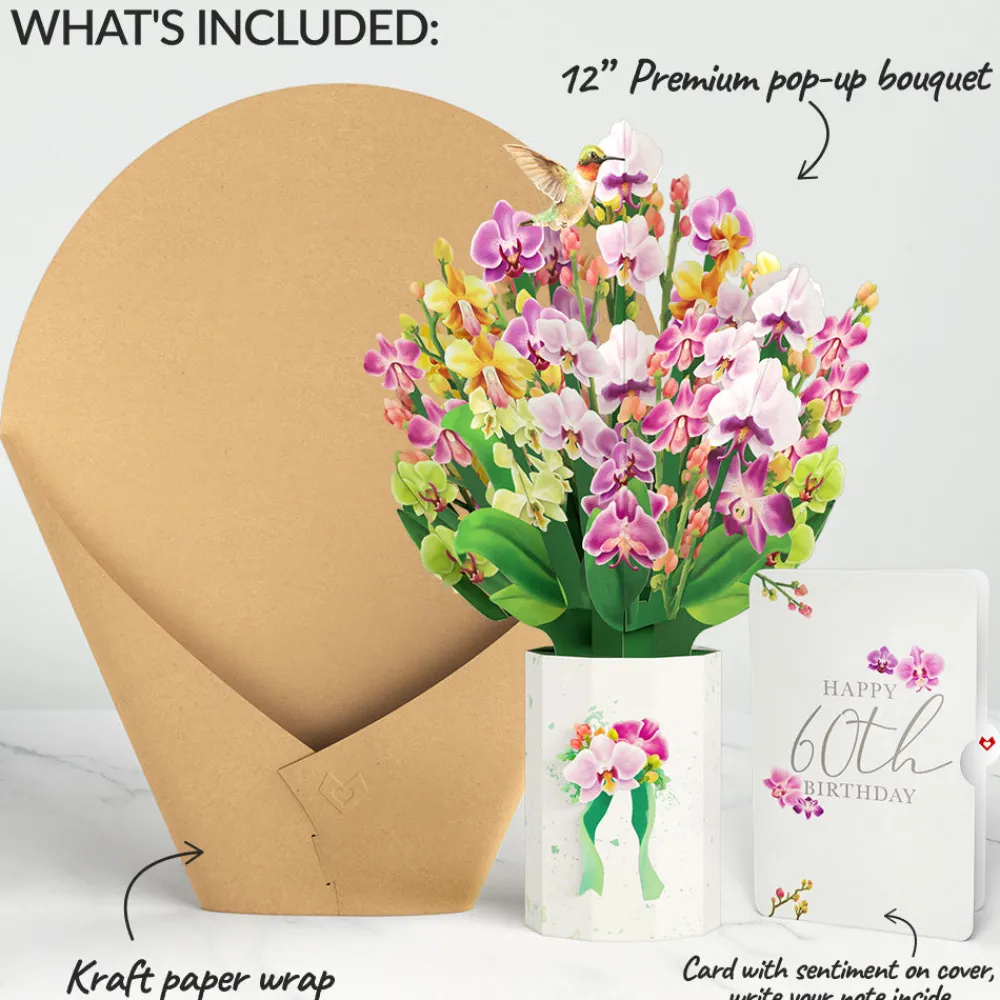 Lovepop Pop-Up Bouquets|Orchid 60th Birthday Bouquet and Sentiment Set