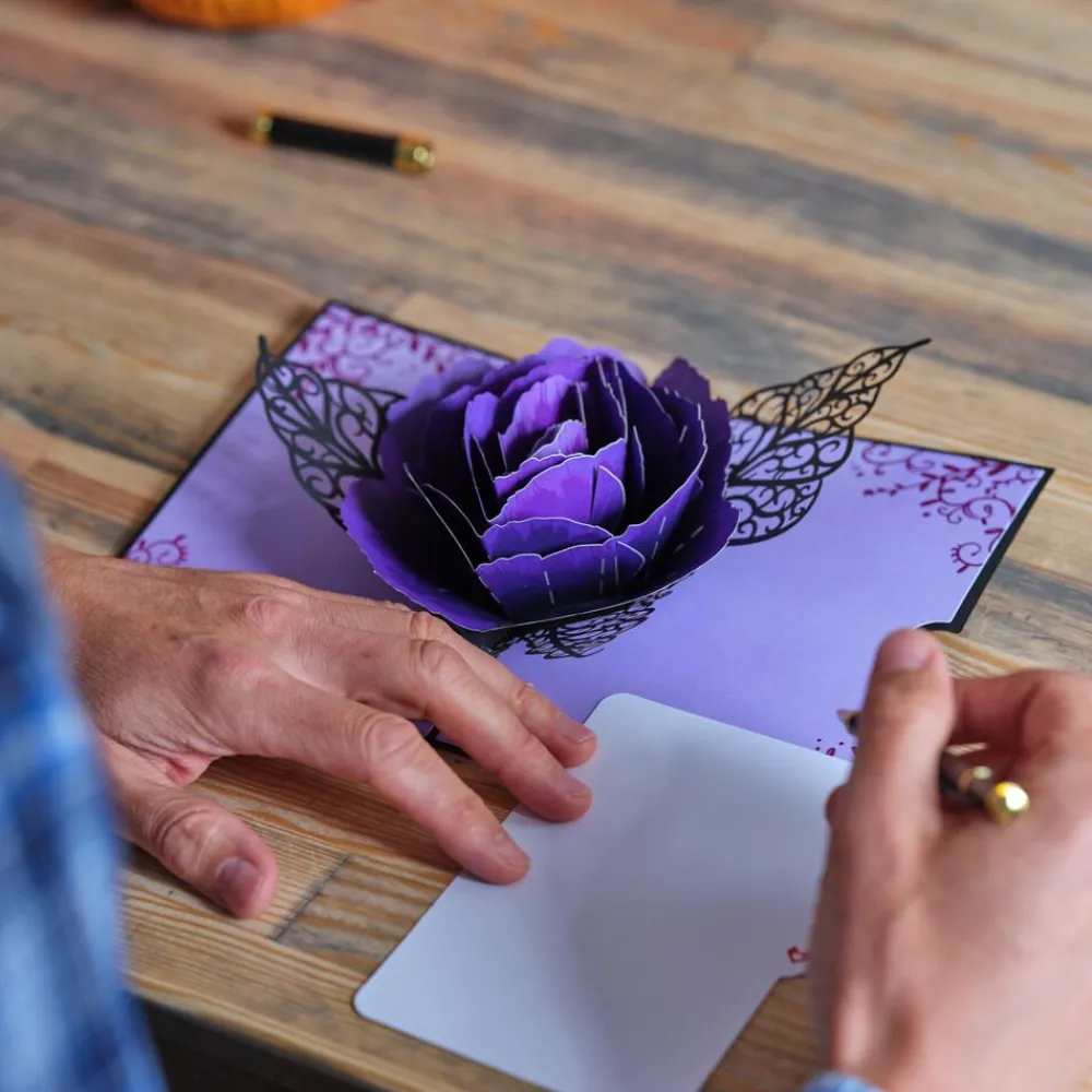Lovepop Greeting Cards|Halloween 10/31|Ornate Purple Rose Bloom Pop-Up Card