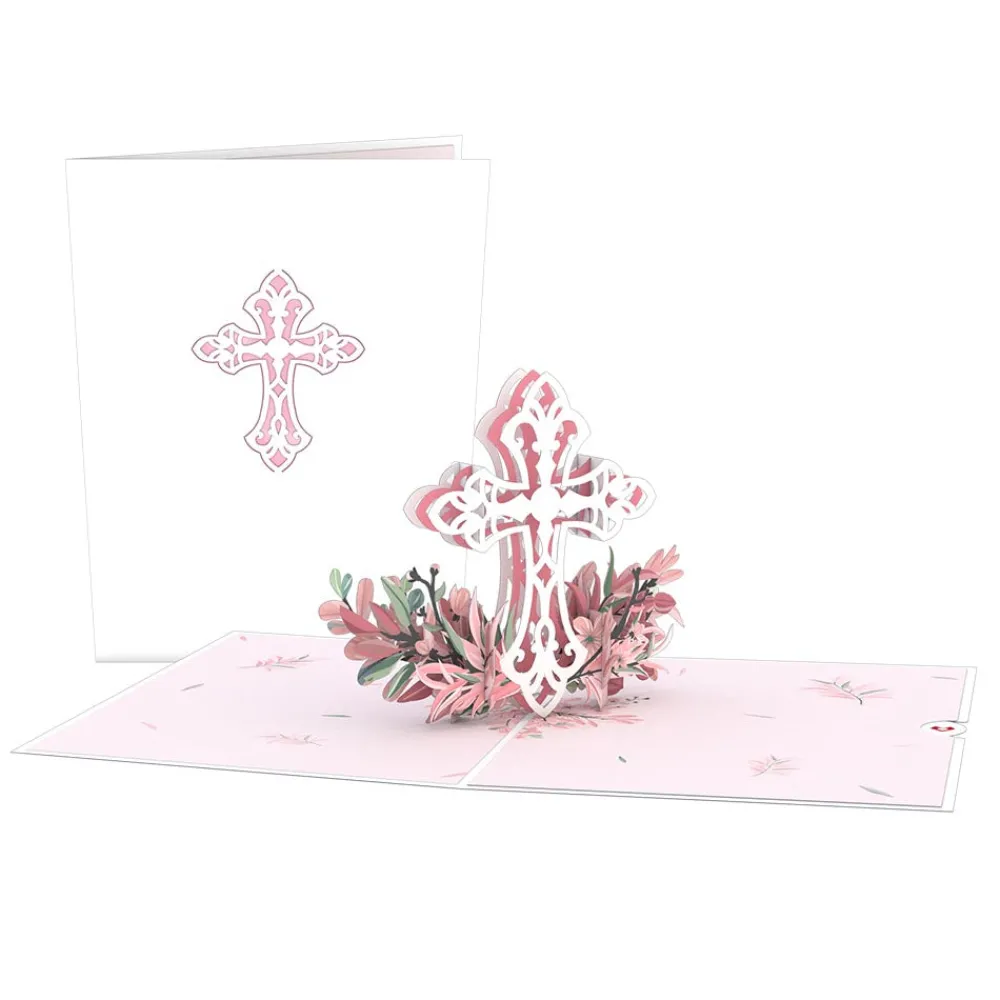 Lovepop Greeting Cards|Religious|Pink Floral Cross Pop-Up Card
