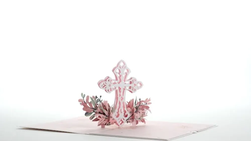 Lovepop Greeting Cards|Religious|Pink Floral Cross Pop-Up Card