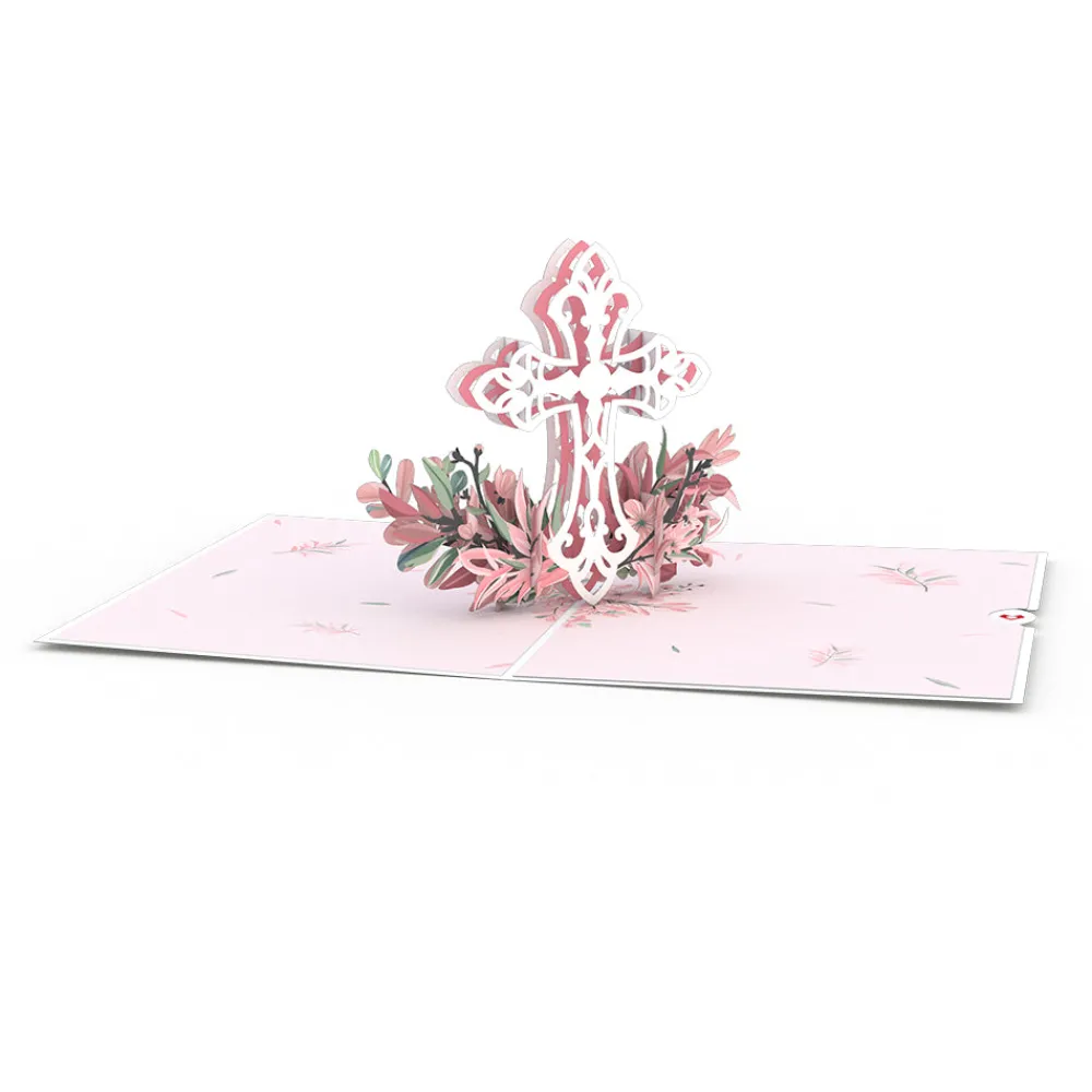 Lovepop Greeting Cards|Religious|Pink Floral Cross Pop-Up Card