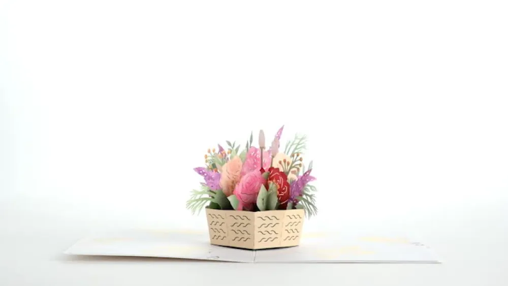 Lovepop Greeting Cards|Birthday|Pink Rose Basket Pop-Up Card