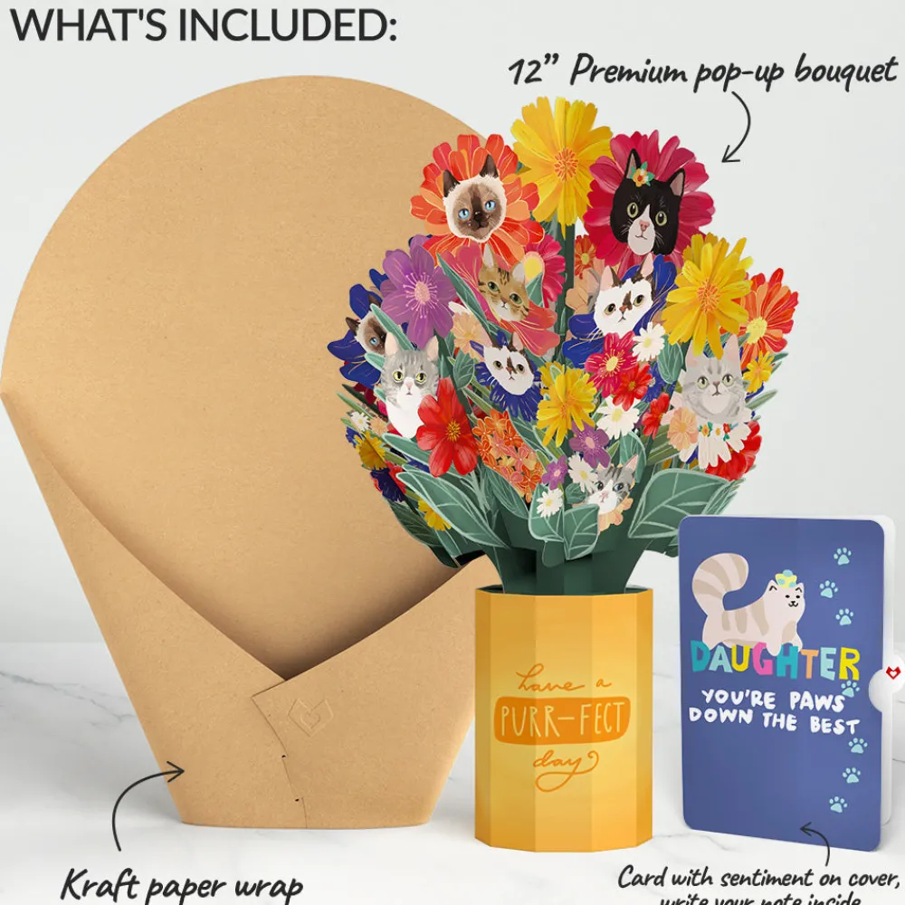 Lovepop Pop-Up Bouquets|Birthday|Purr-fect Cat Birthday Bouquet and Sentiment Set for Daughter