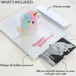 Lovepop Plushpop|Birthday|Rainbow Bear with The Thinker Birthday Plushpop Card and Sentiment Set