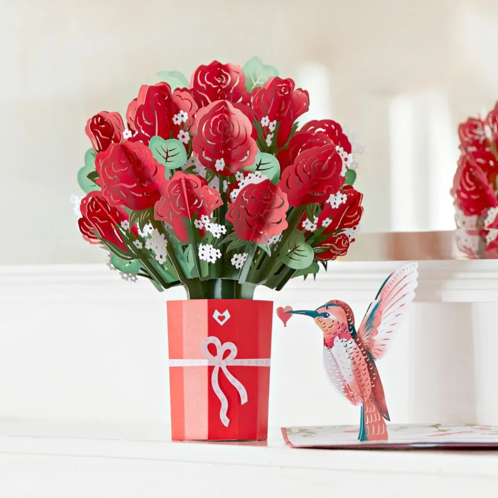 Lovepop Pop-Up Bouquets|Card & Gift Bundles|Red Rose Valentine’s Day Hummingbird Bundle