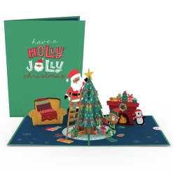 Lovepop Greeting Cards|Christmas 12/25|Santa Decorating a Christmas Tree Pop-Up Card